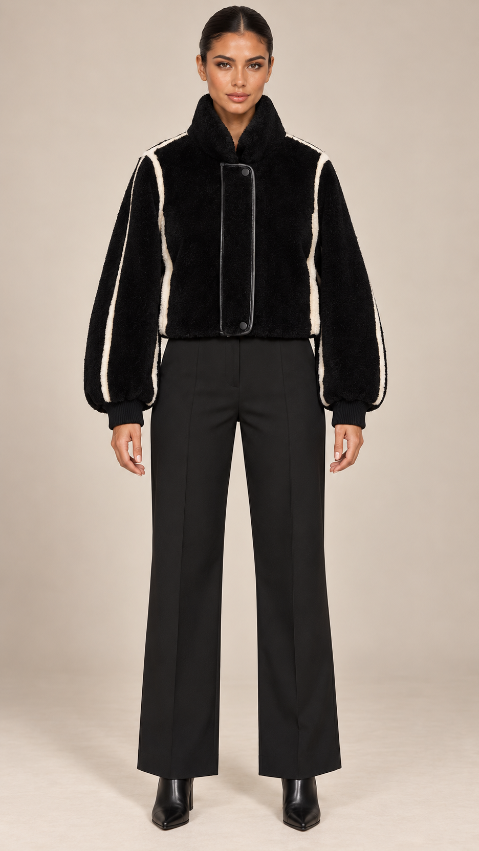 Leocadia Contrast-Seam Jacket — Black model front