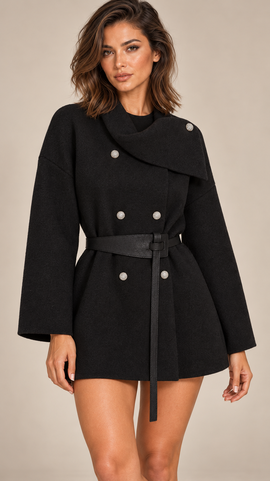 Philippine Sash-Belt Cardigan — Black model front