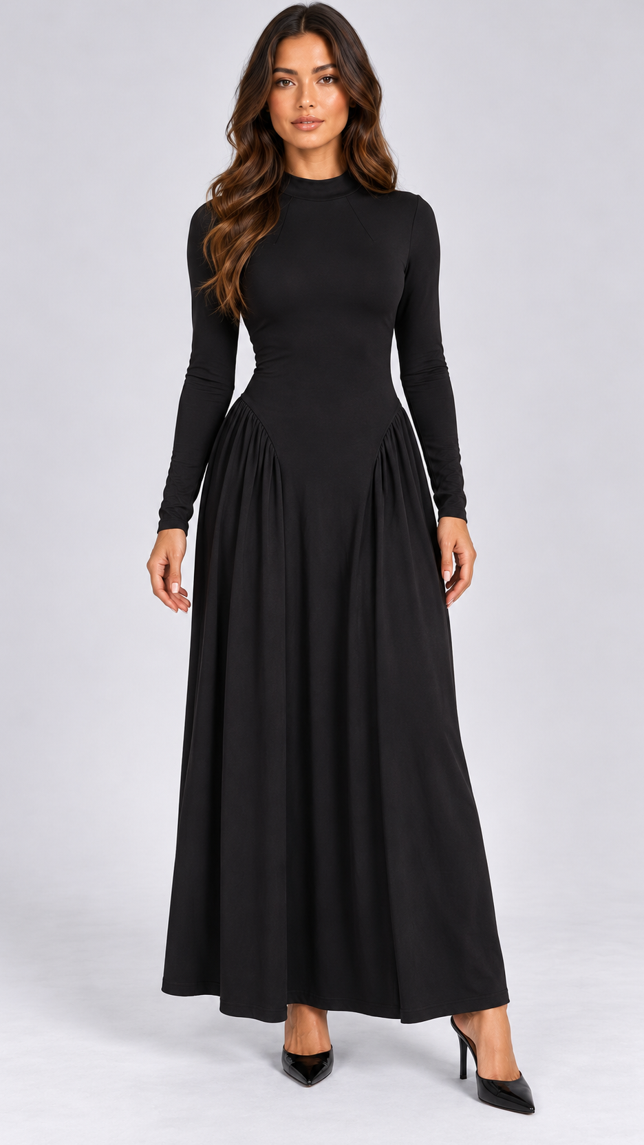 Leopoldine Mock-Neck Maxi — Black model front