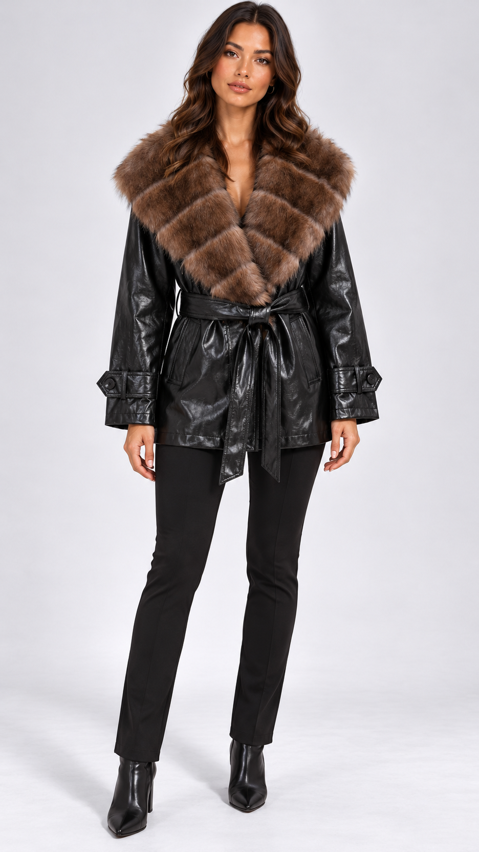 Ludmila Wrap-Belt Coat — Black model front