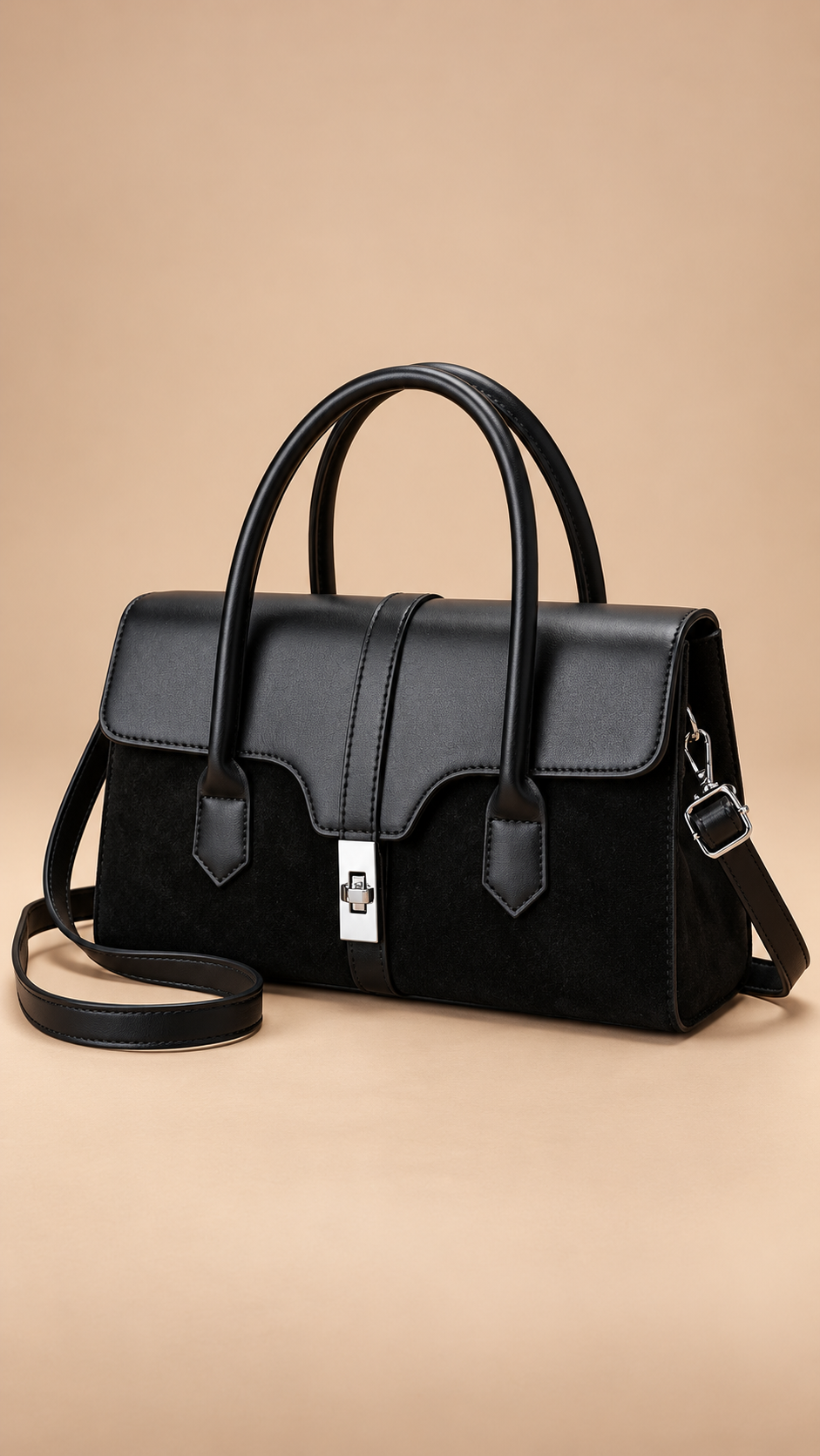 Verena Turn-Lock Satchel — Black product closed