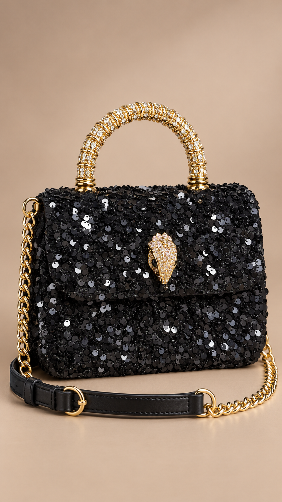 Delfina Sequin Top-Handle Bag — Black product closed