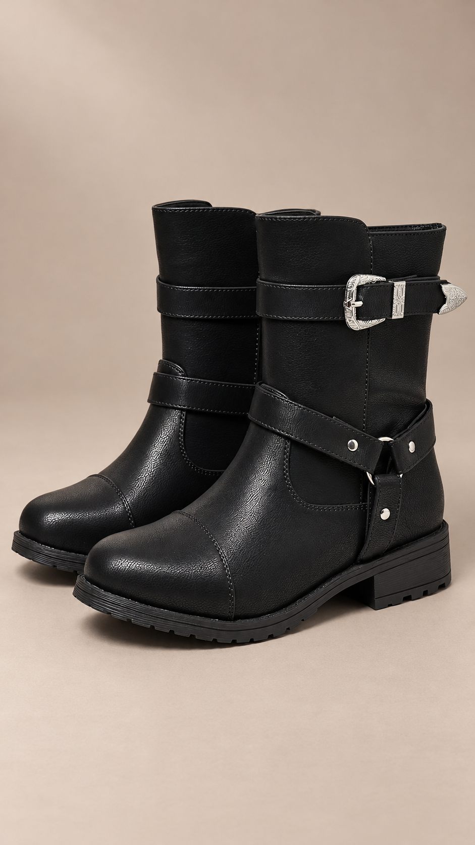 Valeska Buckle-Strap Boot — Black product only