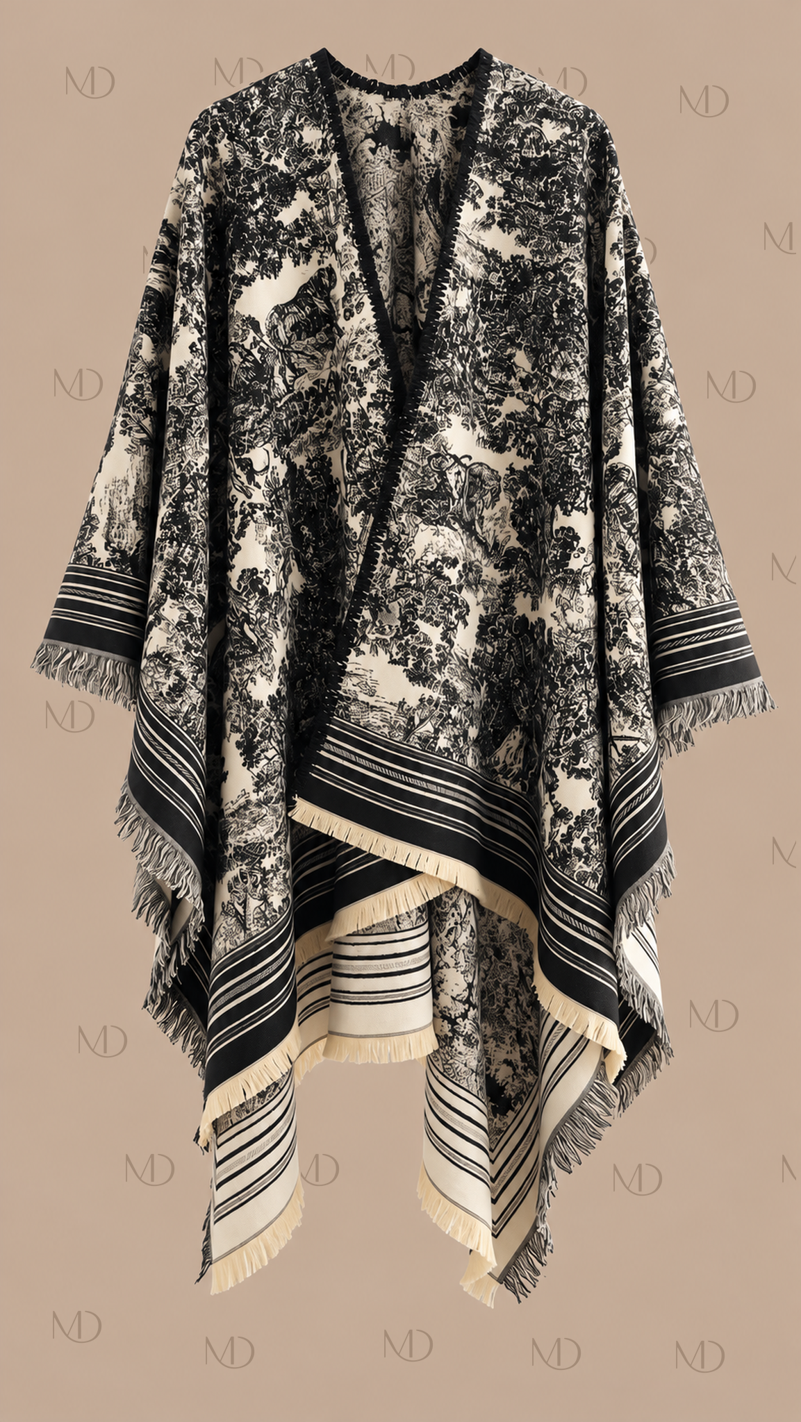 Odette Jacquard Shawl Cape — Black product only