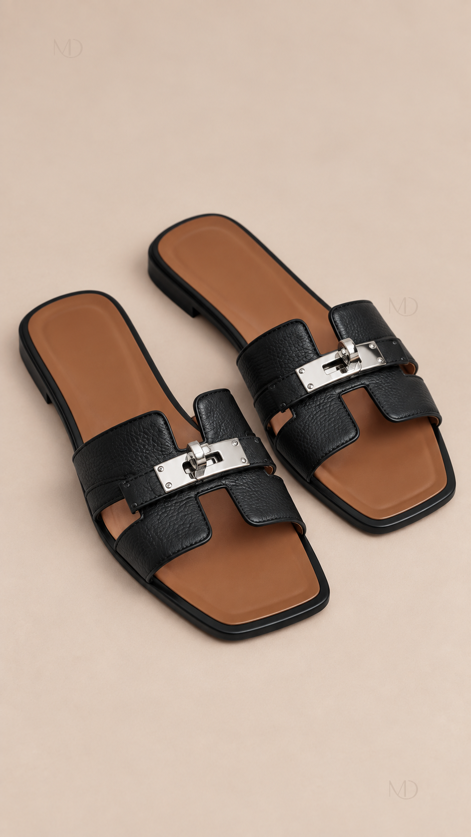 Odette Buckle Flat Slides — Black product only