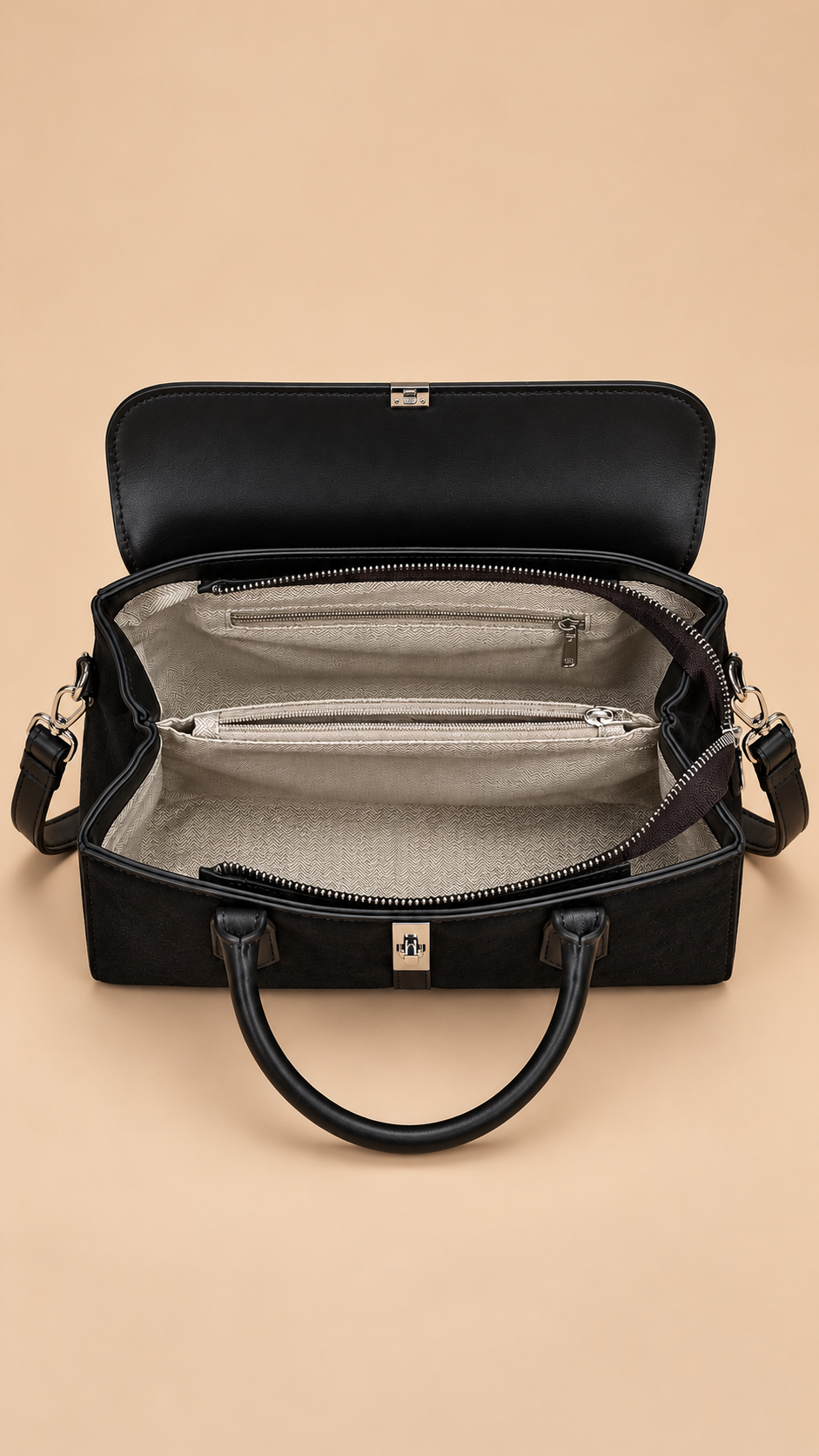 Verena Turn-Lock Satchel — Black product open