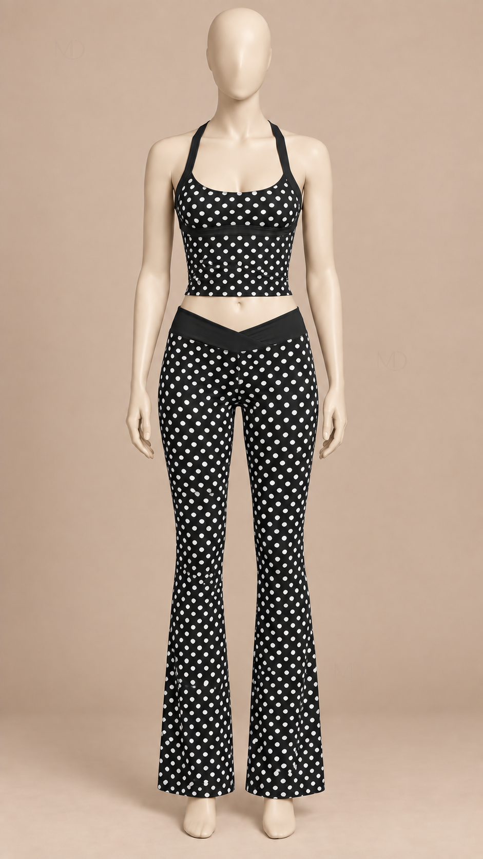 Willa Polka Dot Yoga Set — Black Set mannequin front