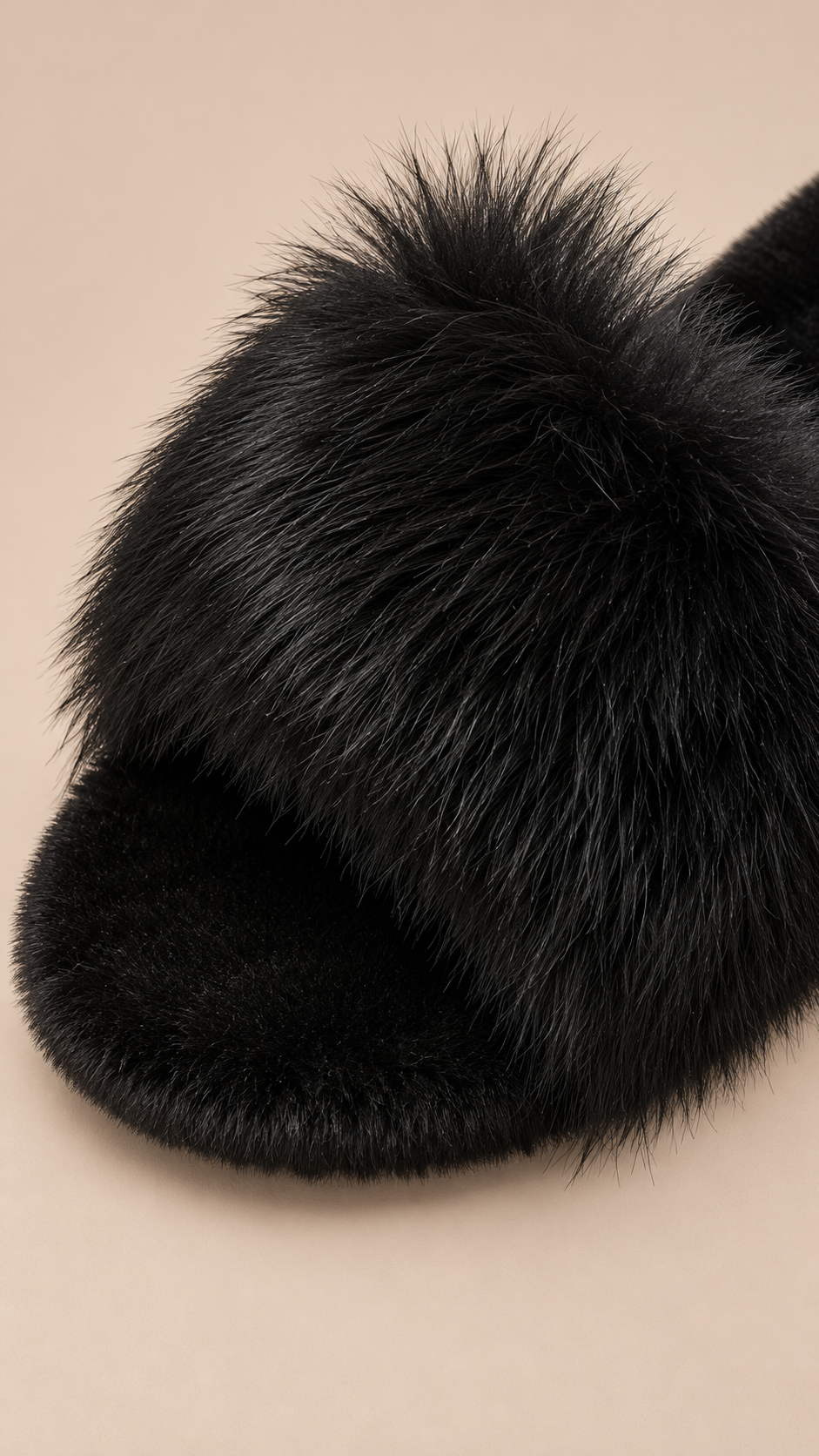 Paloma Rabbit-Fur Slide — Black shoe detail