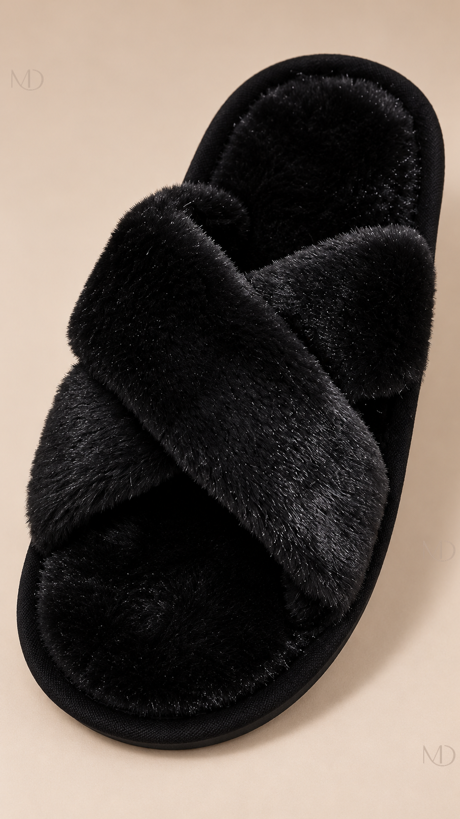 Calliope Crisscross Slide — Black shoe detail
