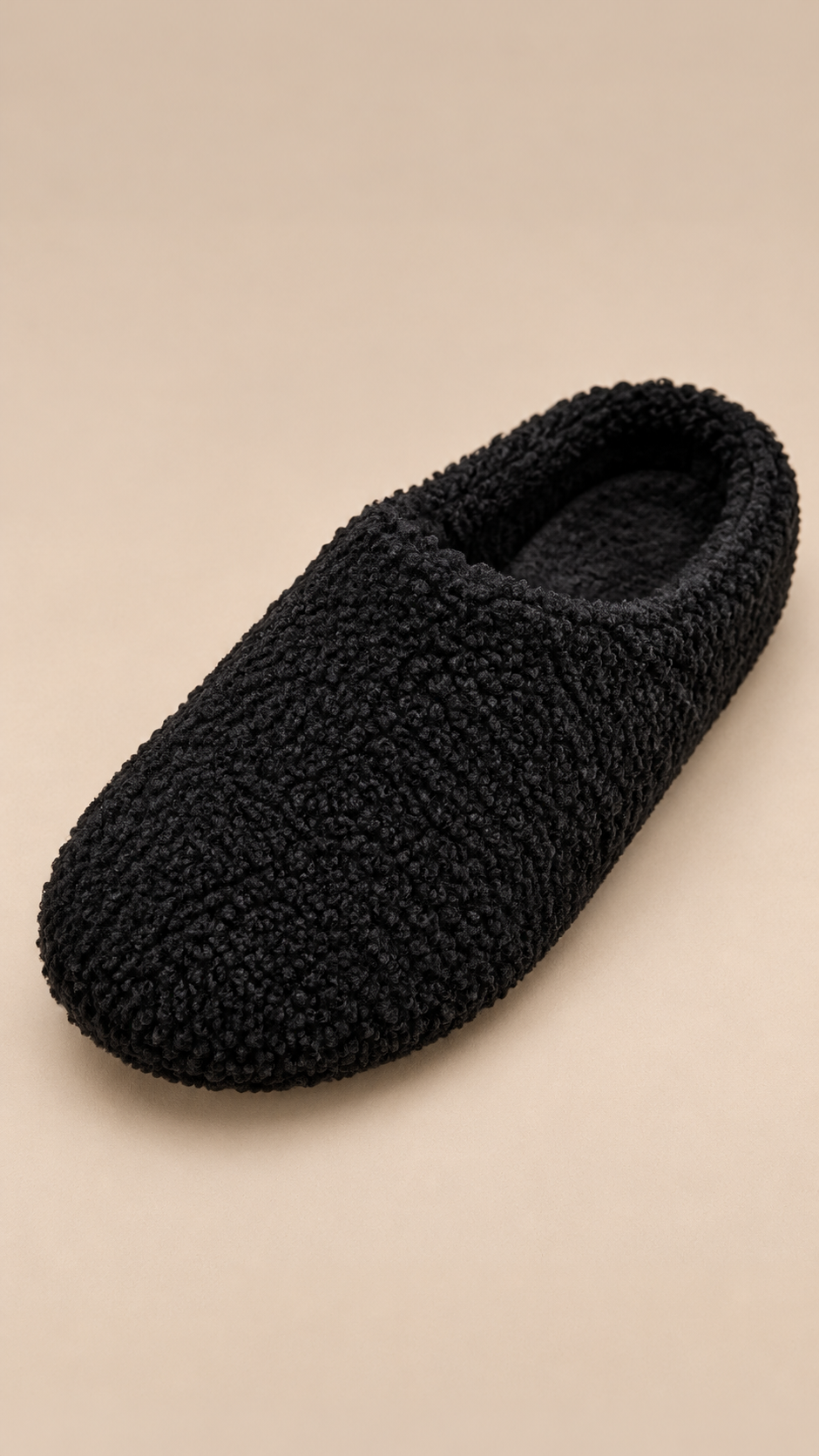 Gisella Teddy-Fleece Mule — Black shoe detail