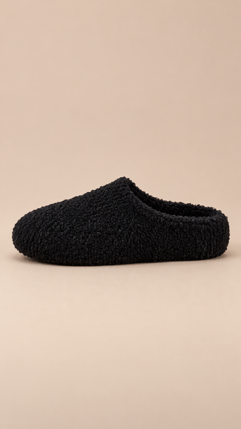 Gisella Teddy-Fleece Mule — Black shoe side