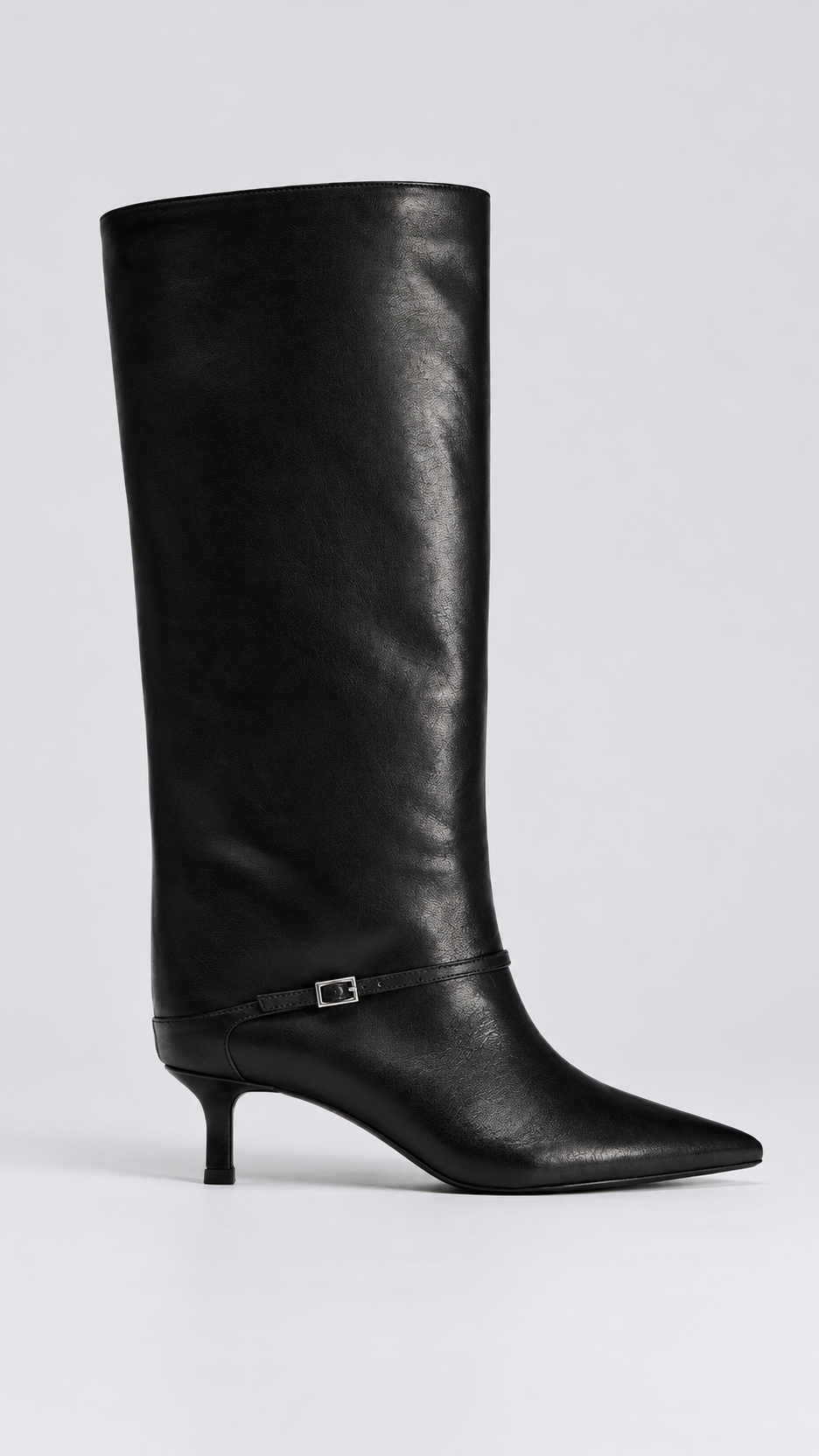 Isabeau Kitten-Heel Boot — Black shoe side