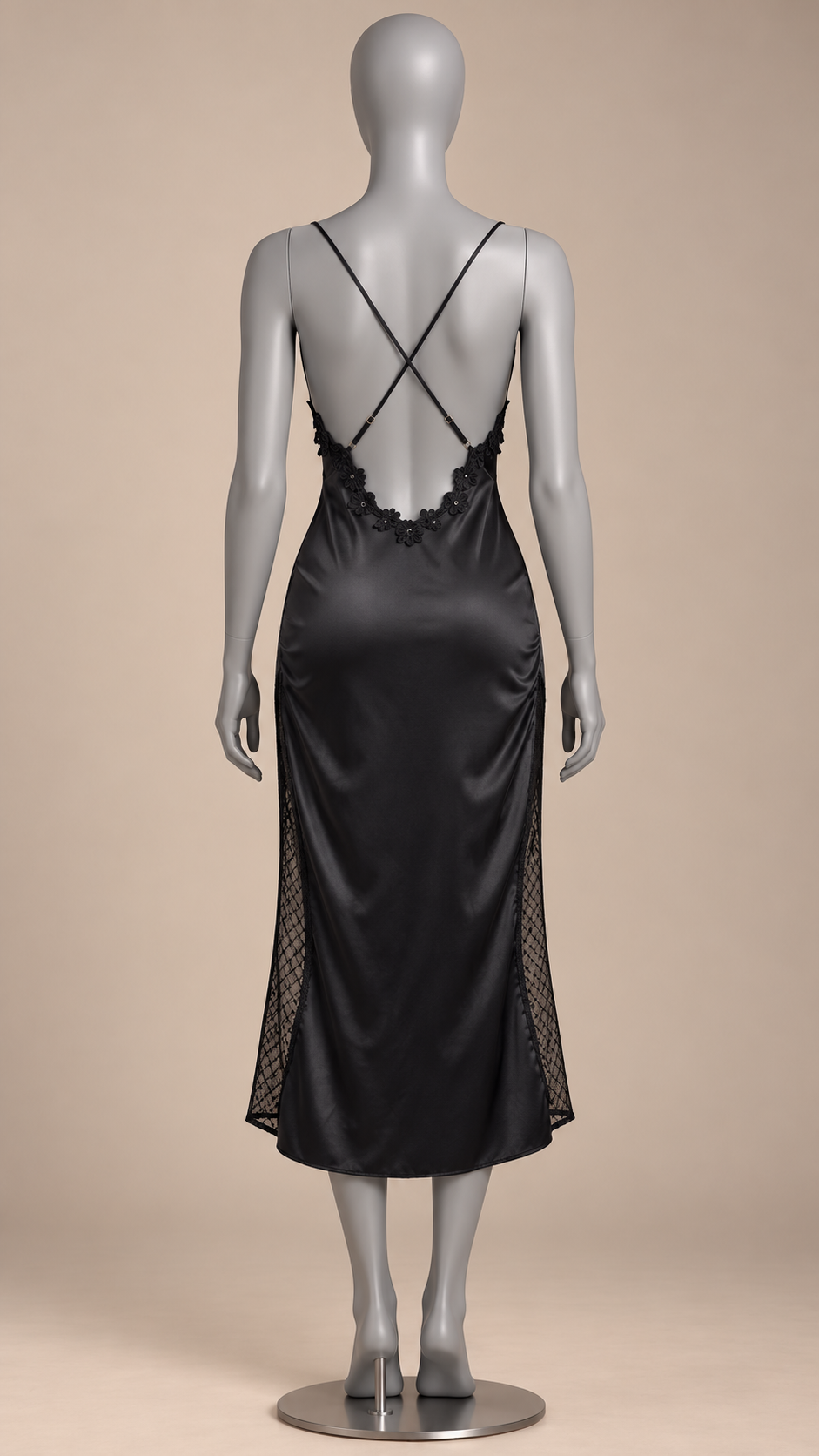 Rosaleen Bell-Sleeve Robe Set — Black Slip mannequin back