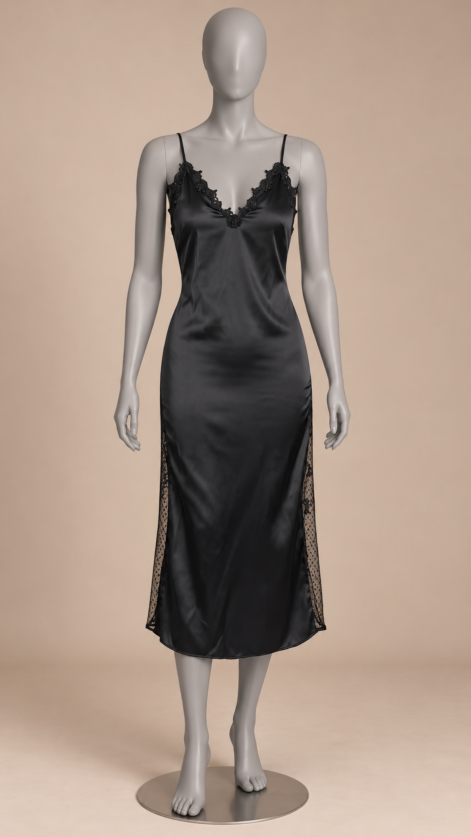 Rosaleen Bell-Sleeve Robe Set — Black Slip mannequin front