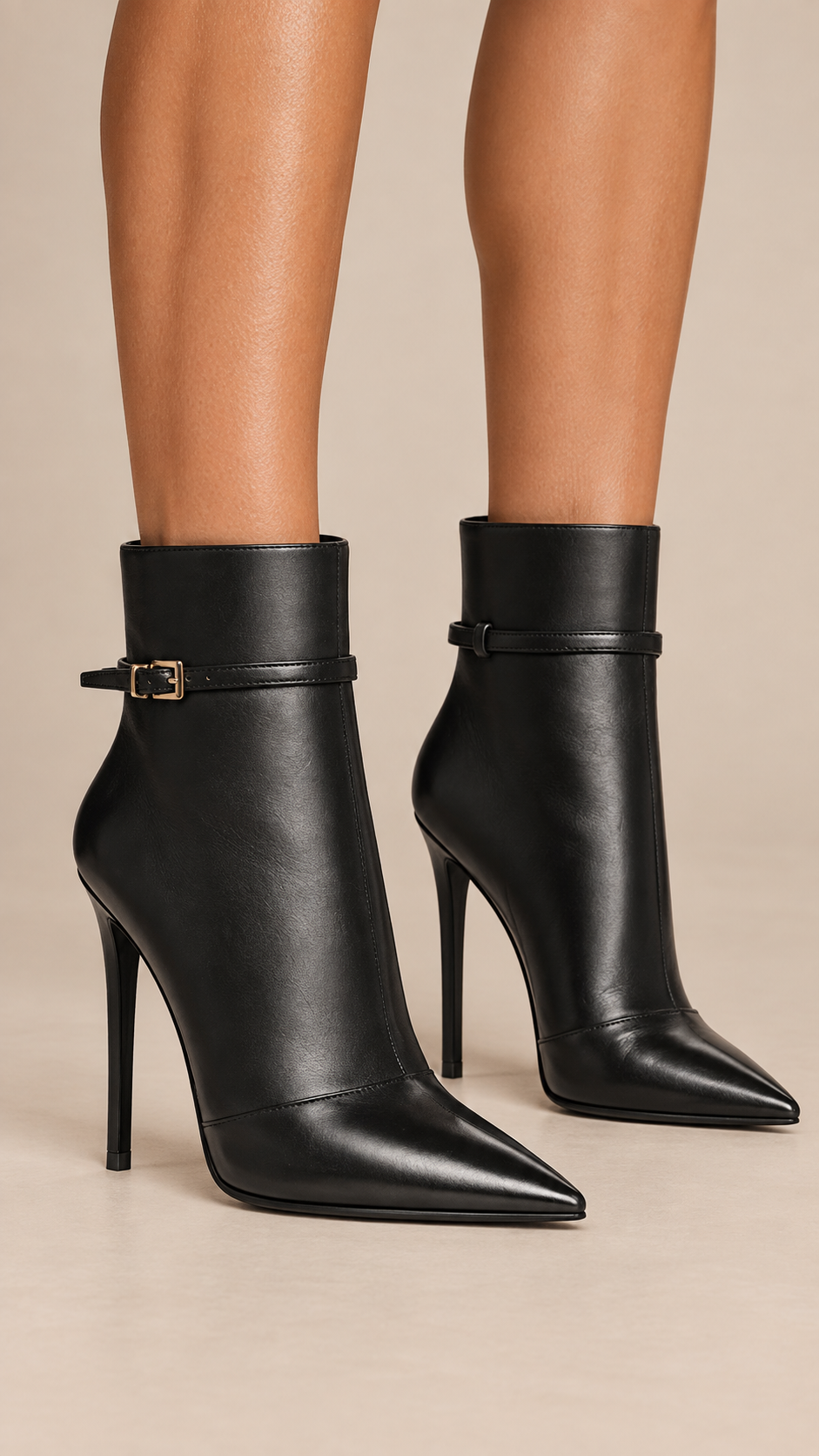 Ines Stiletto Ankle Boots — Black worn closeup