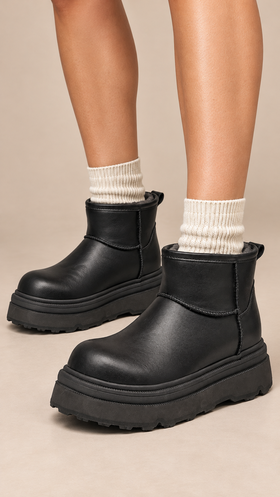 Ondine Stacked-Sole Boot — Black worn closeup