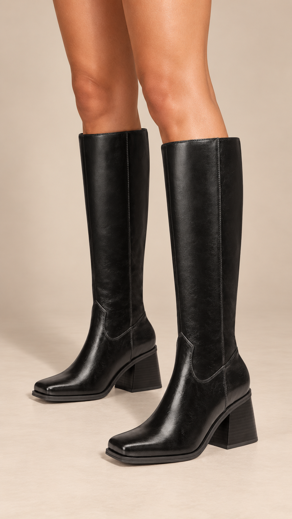 Zahara Tall-Shaft Boot — Black worn closeup