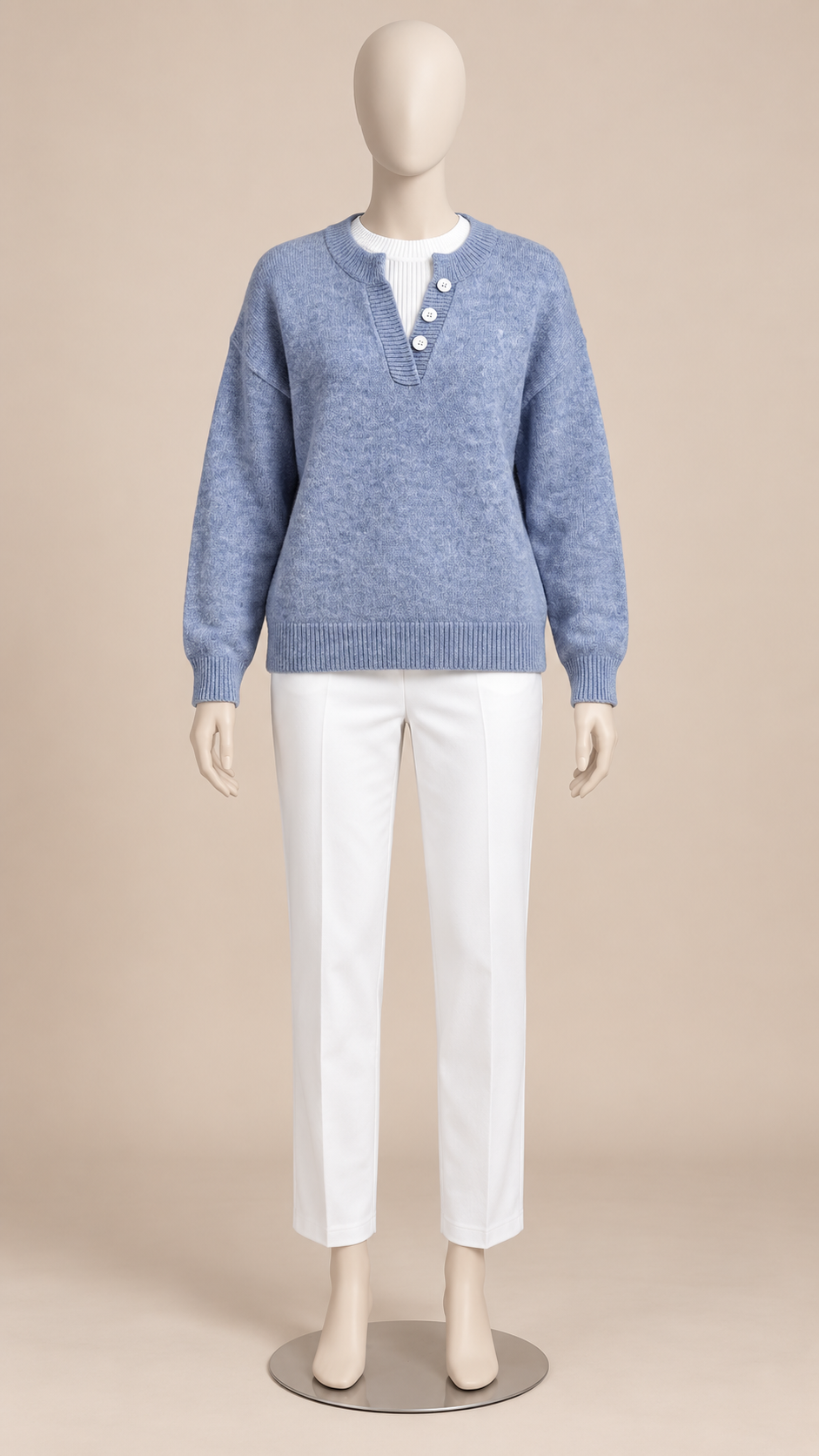 Marcelle Henley Sweater — Blue Gray mannequin front
