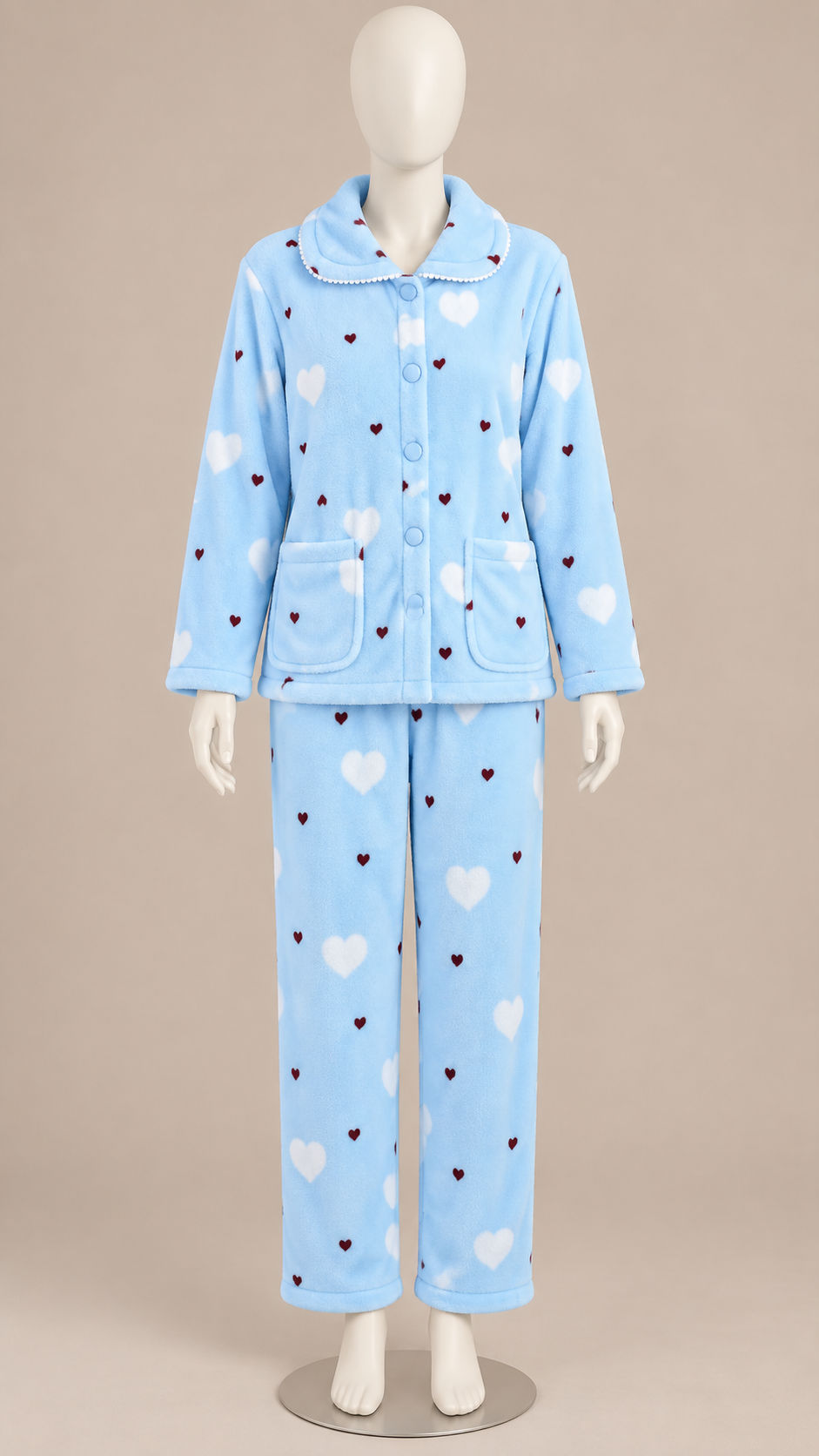 Eloise Fleece Pajama Set — Blue Hearts mannequin front