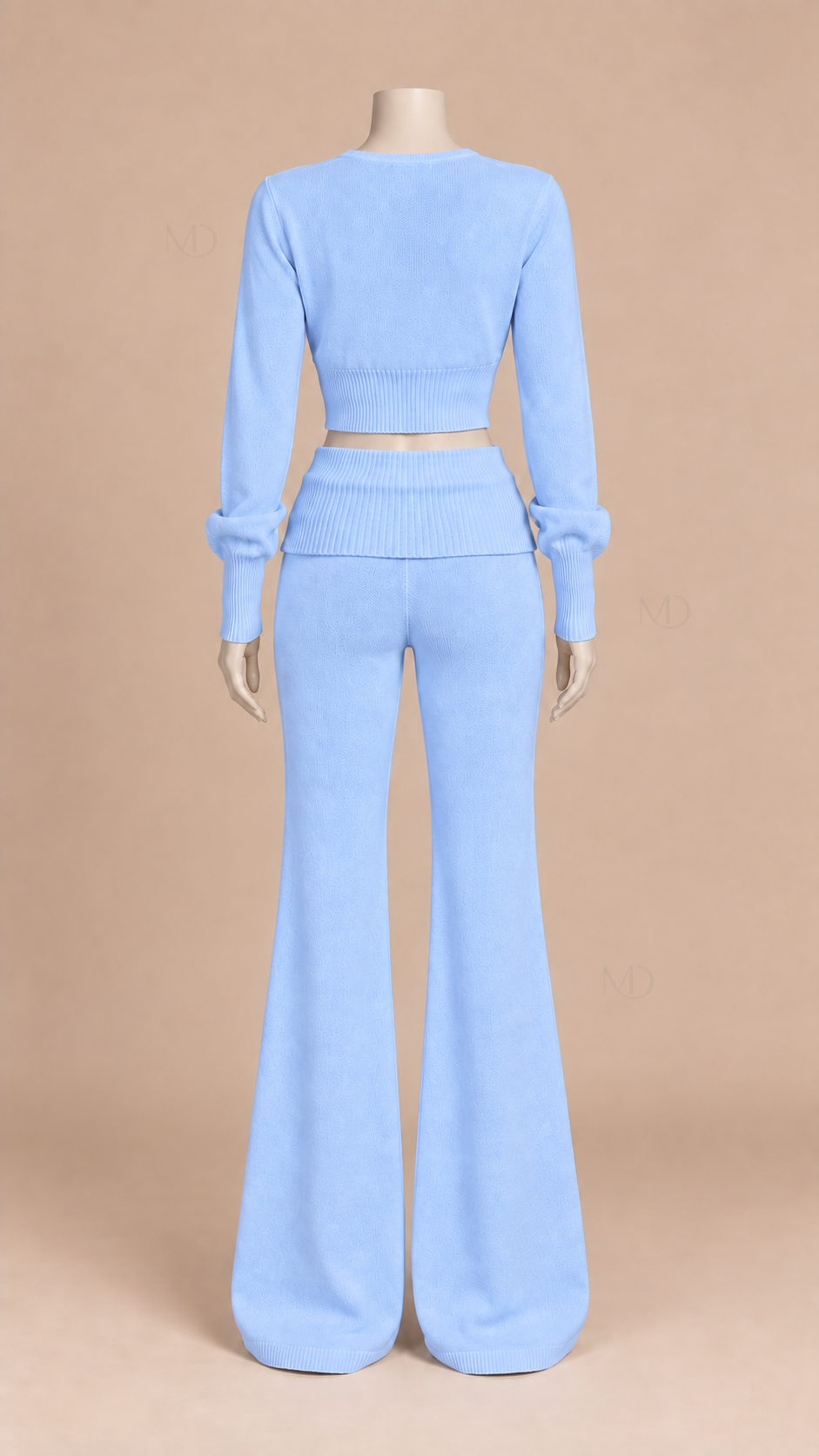 Mila Cropped Cardigan Pants Set — Blue mannequin back