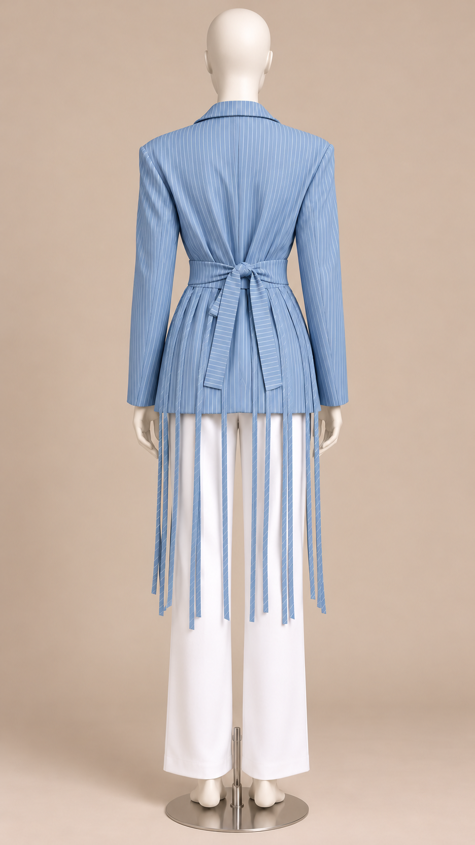 Solenne Tassel-Tie Blazer — Blue mannequin back