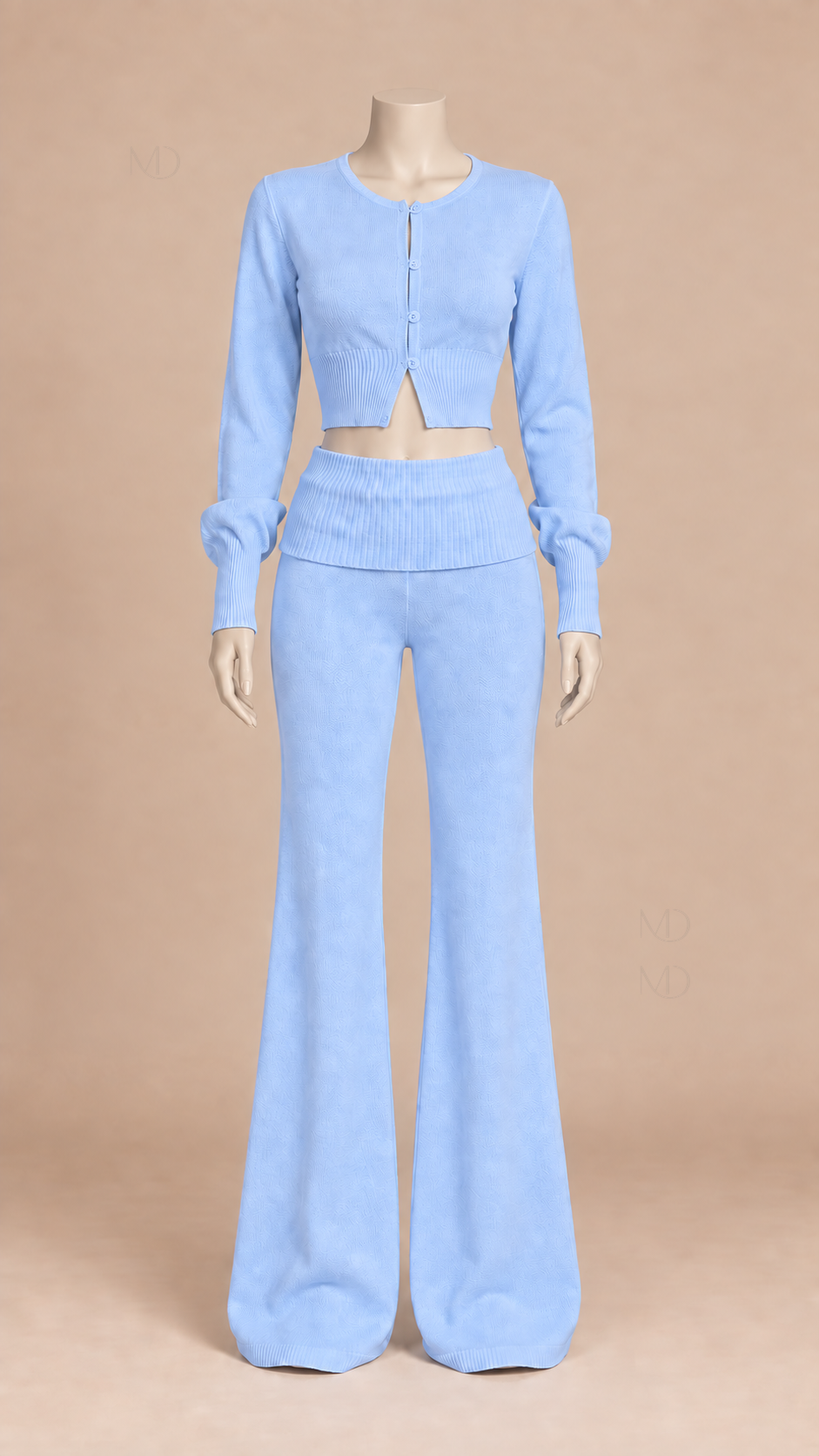 Mila Cropped Cardigan Pants Set — Blue mannequin front
