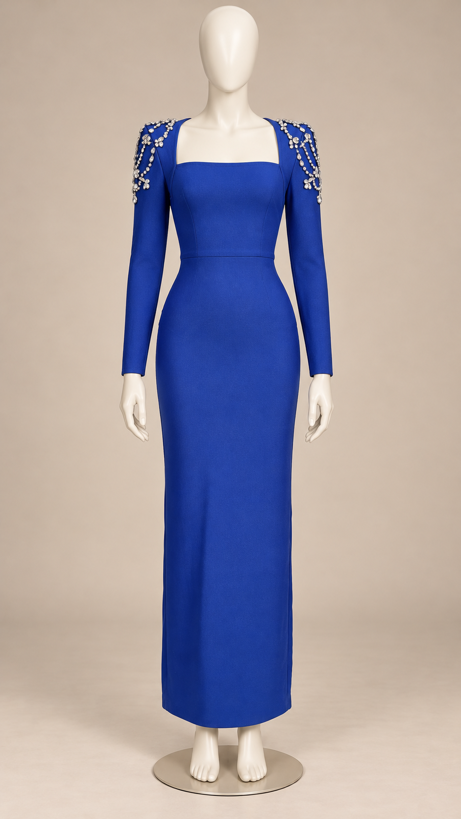 Calanthe Jeweled-Shoulder Maxi — Blue mannequin front