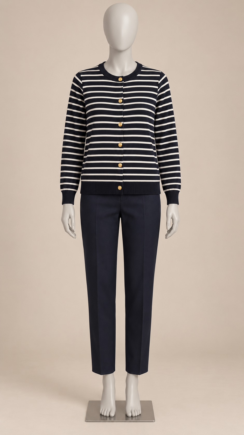 Leontine Breton Cardigan — Blue mannequin front