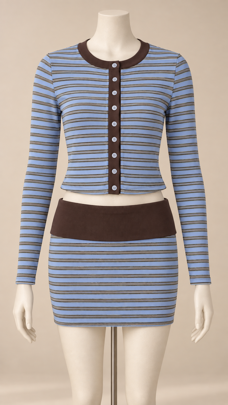 Margot Striped Skirt Set — Blue mannequin front