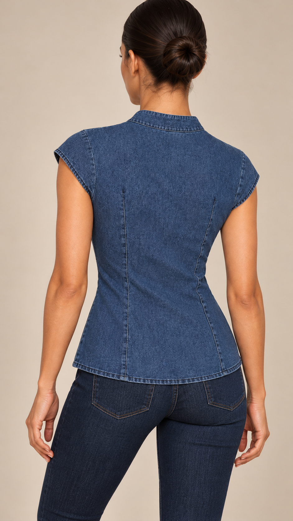 Viola Keyhole Denim Top — Blue model back
