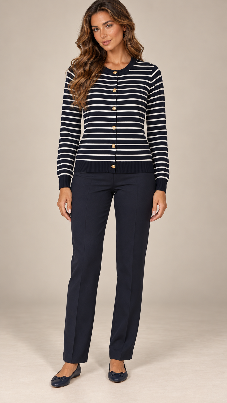 Leontine Breton Cardigan — Blue model front