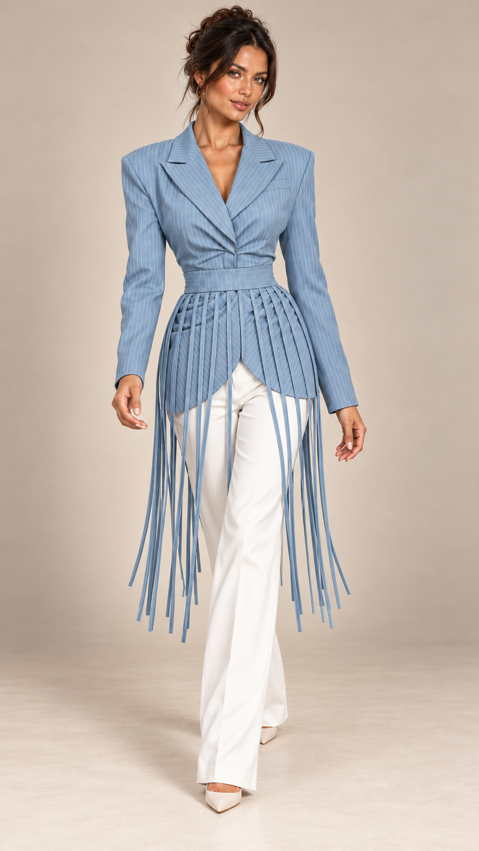 Solenne Tassel-Tie Blazer — Blue model front