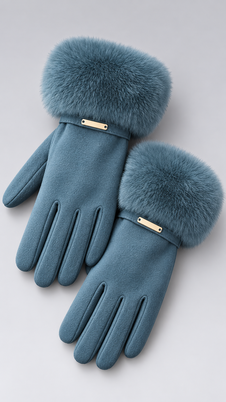 Albertine Plush-Cuff Gloves — Blue product only