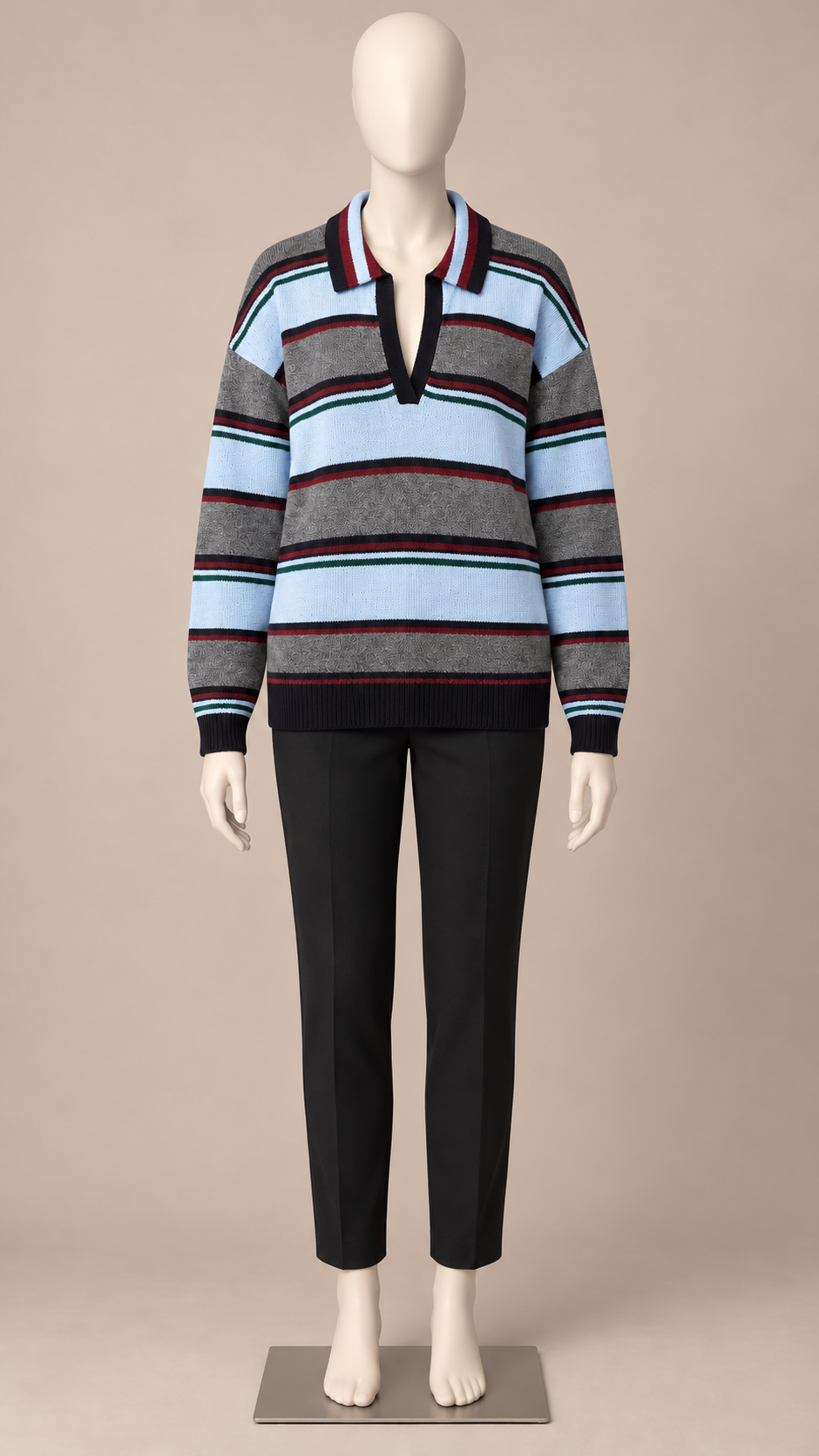 Quinby Stripe-Trim Pullover — Blue Stripe mannequin front