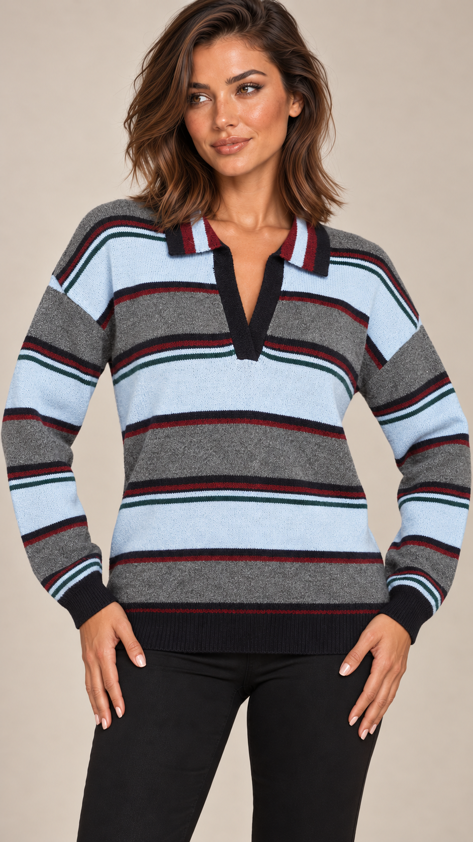 Quinby Stripe-Trim Pullover — Blue Stripe model front