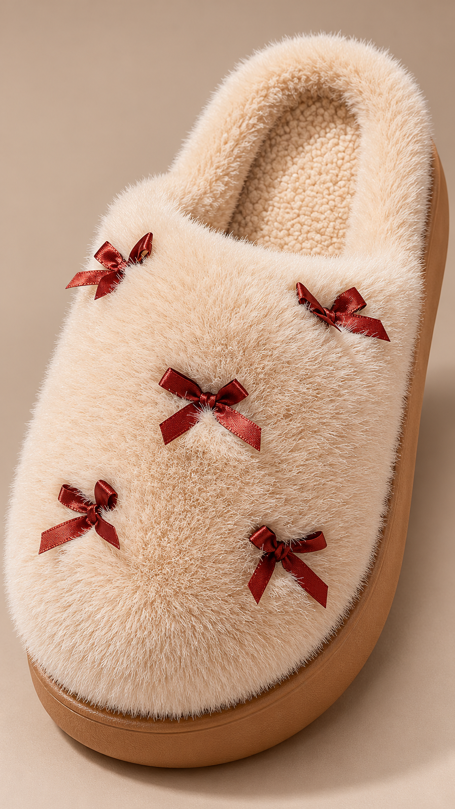 Delphine Cloud Slipper — Bow Khaki shoe detail