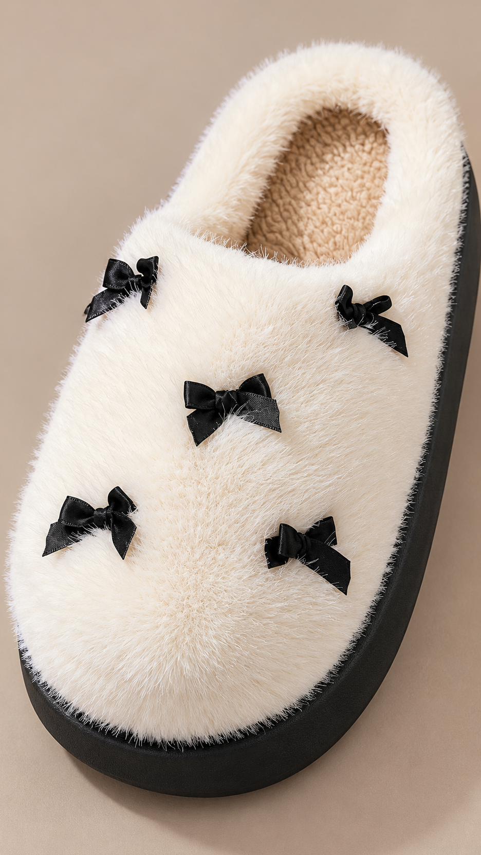 Delphine Cloud Slipper — Bow White shoe detail