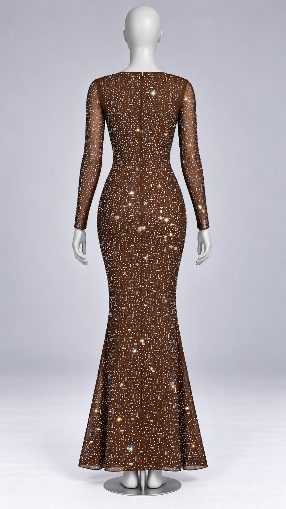 Amaryllis Sheer-Mesh Maxi — Brown mannequin back
