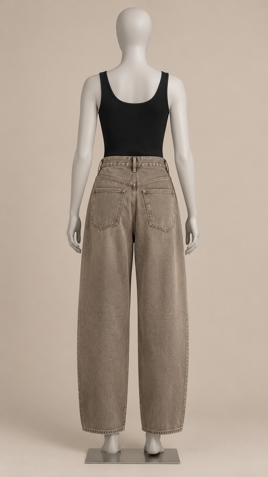 Henrike Whiskered Barrel Jeans — Brown mannequin back