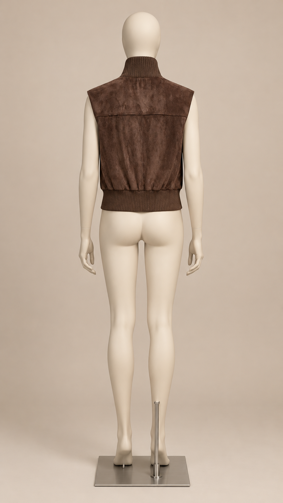 Darcia Rib-Collar Suede Vest — Brown mannequin back