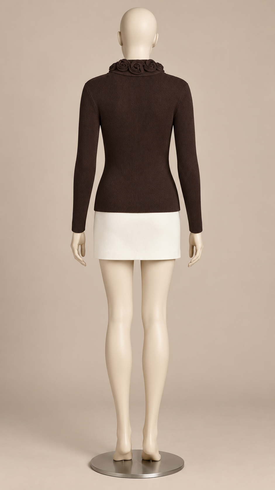 Wilhelmina Rosette-Collar Cardigan — Brown mannequin back