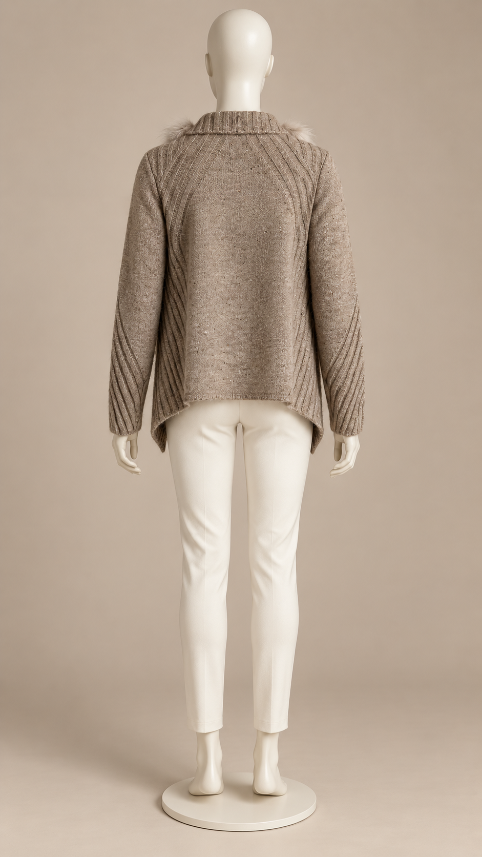 Delia Fur-Trim Cardigan — Brown mannequin back