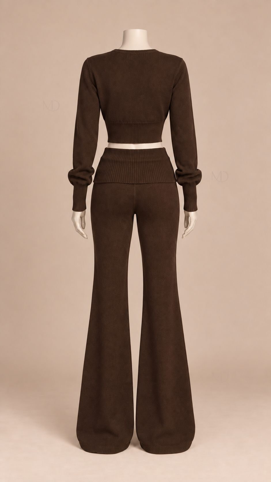 Mila Cropped Cardigan Pants Set — Brown mannequin back