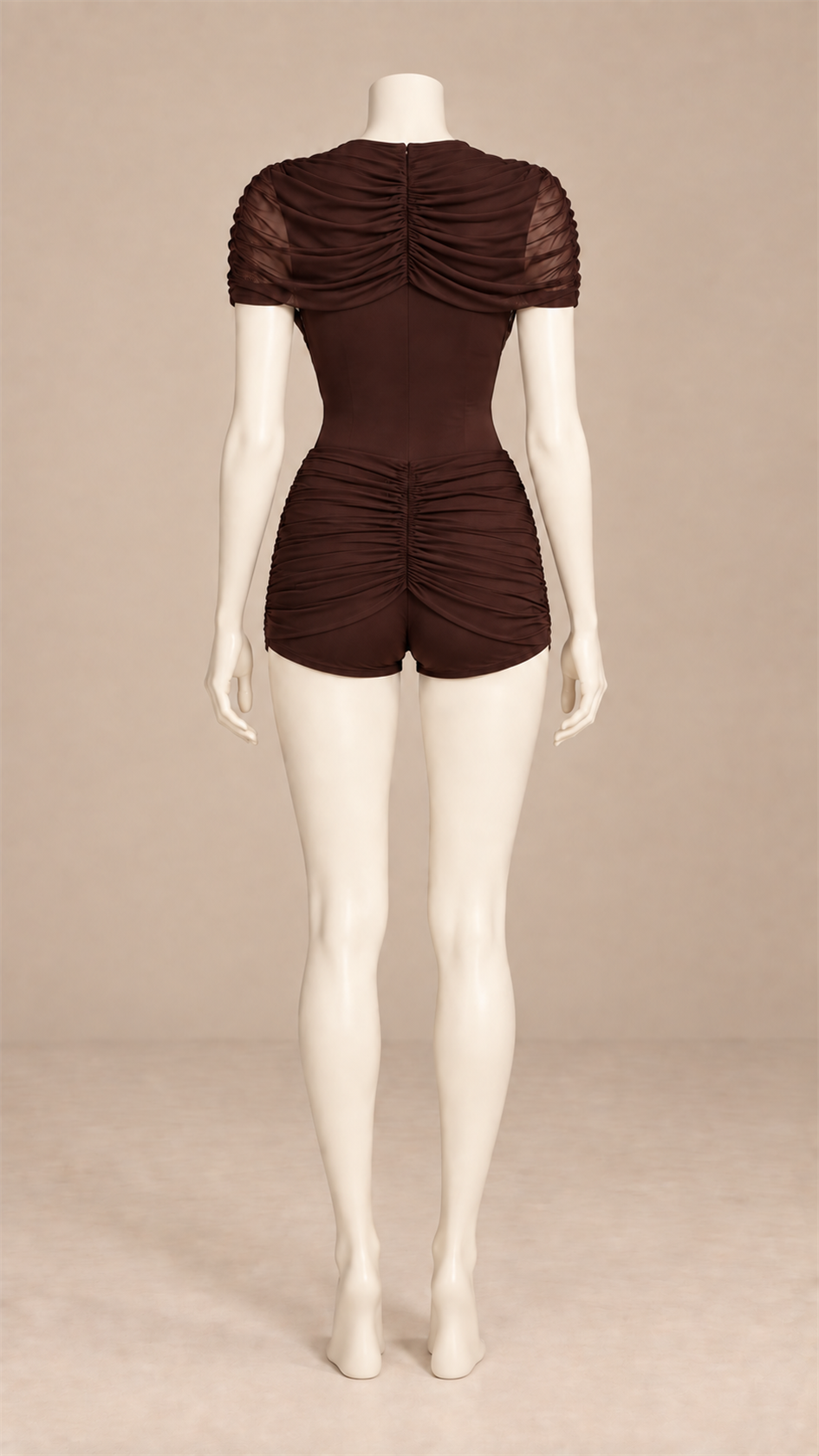 Solene Draped Mesh Set — Brown mannequin back