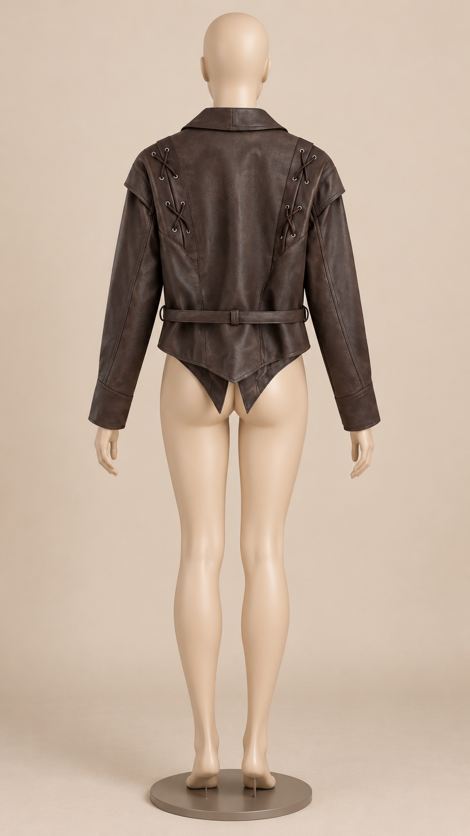 Annora Lace-Up Wrap Jacket — Brown mannequin back