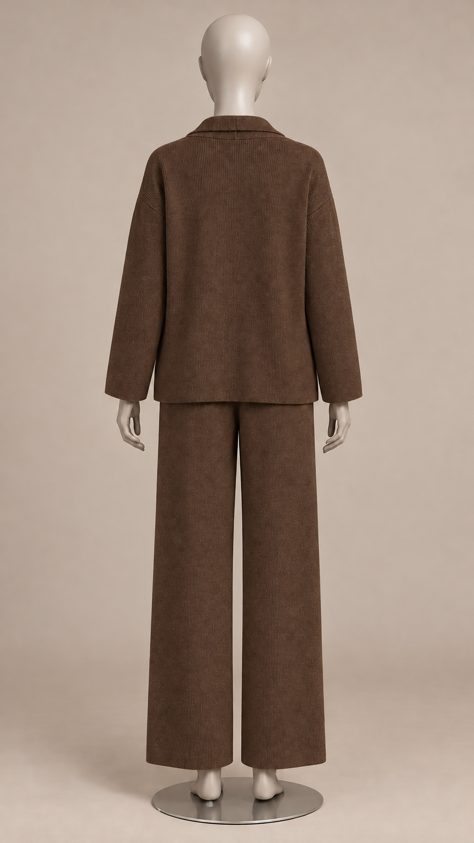 Gwenllian One-Shoulder Knit Set — Brown mannequin back