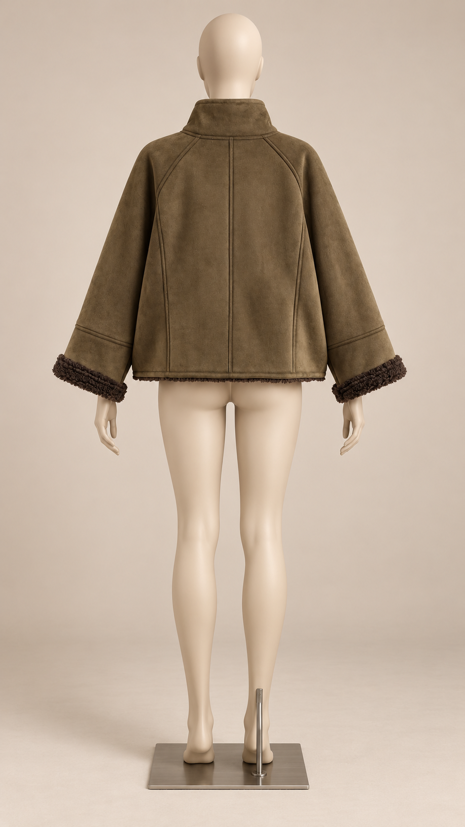 Ravenna Sherpa-Cuff Jacket — Brown mannequin back