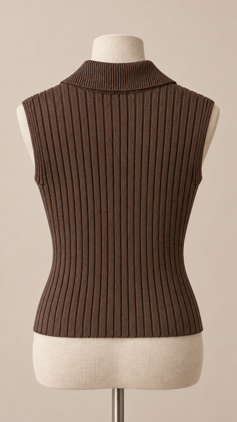 Sienna Ribbed Zip Knit Top — Brown mannequin back