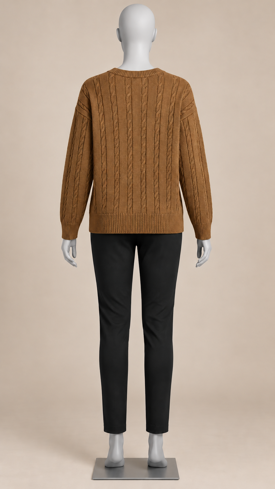 Marit Cable V-Neck Sweater — Brown mannequin back