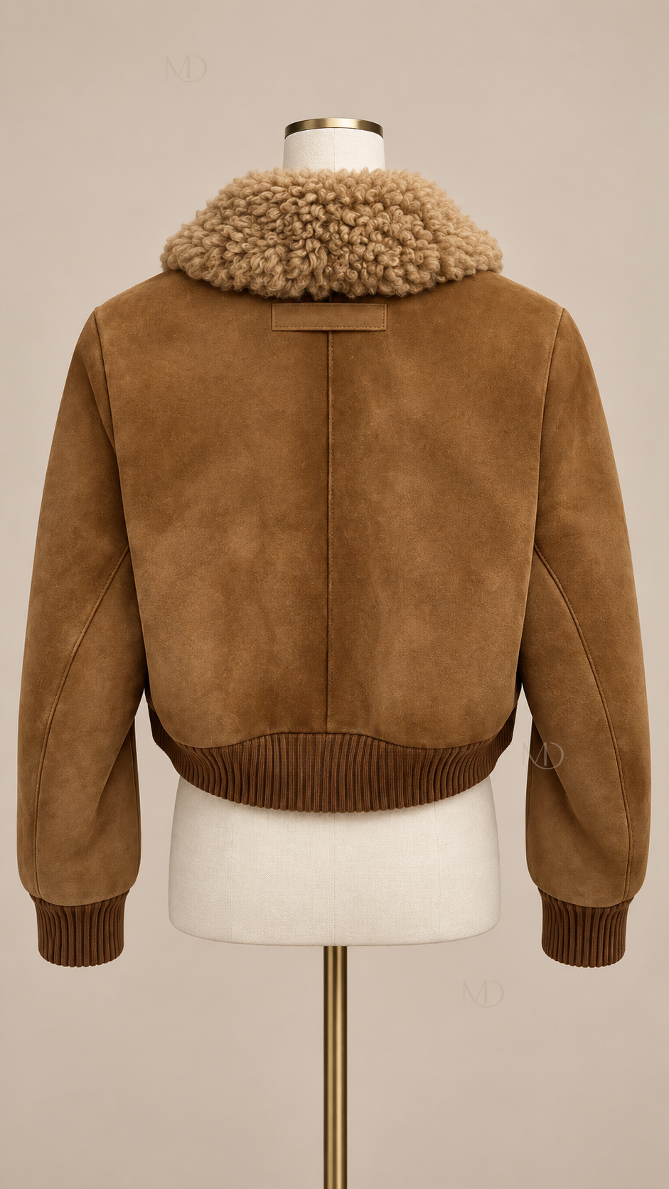 Mara Shearling Bomber Jacket — Brown mannequin back